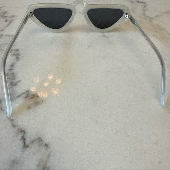 MAN REPELLER Unibrow Cat Eye White Acetate Triangular Small Lens Sunglasses - Picture 5 of 9